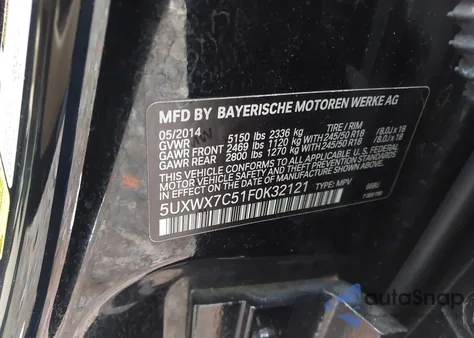 2015 BMW X3 xDrive35I z USA, uszkodzony, nr VIN 5UXWX7C51F0K32121